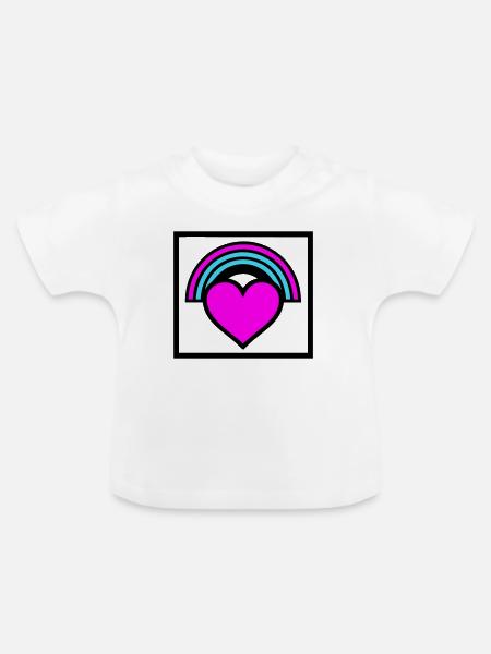 Regenbogen Herz Rahmen Logo - Baby Bio-T-Shirt mit Rundhals - Weiß