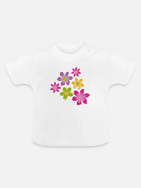 Bunte Blütenpracht - Baby Bio-T-Shirt mit Rundhals - Weiß