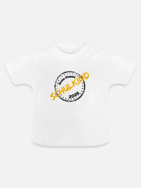 SCHULKIND 2026, EINSCHULUNG, ERSTKLÄSSLER GESCHENK - Baby Bio-T-Shirt mit Rundhals - Weiß