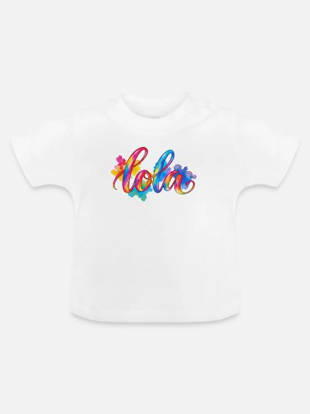 lola – Regenbogen Aquarellschriftzug - Baby Bio-T-Shirt mit Rundhals - Weiß