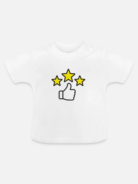 Top-bewertetes Daumen-hoch-Sterne-Liniensymbol - Baby Bio-T-Shirt mit Rundhals - Weiß