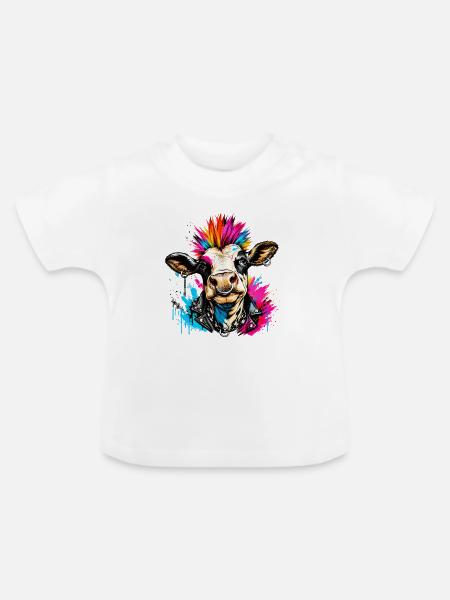 Punk Kuh - Baby Bio-T-Shirt mit Rundhals - Weiß