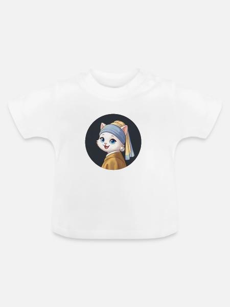 Mädchen mit dem Perlenohrring Katze - Baby Bio-T-Shirt mit Rundhals - Weiß