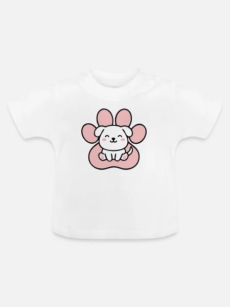 Welpe Hundepfote Grafik - Baby Bio-T-Shirt mit Rundhals - Weiß