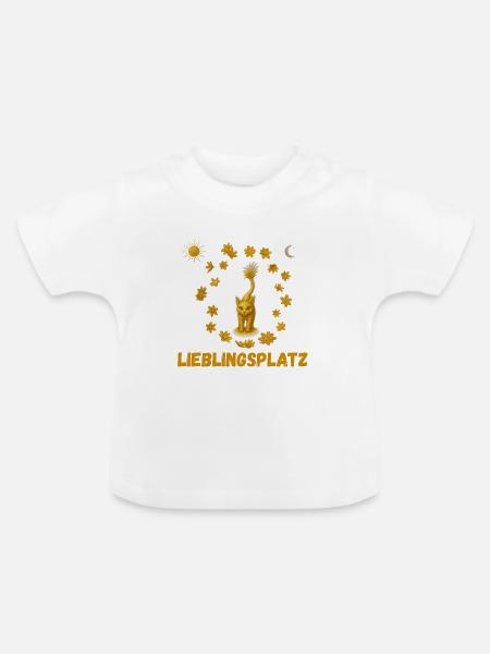 Goldene Katze im Blütenkreis - Baby Bio-T-Shirt mit Rundhals - Weiß
