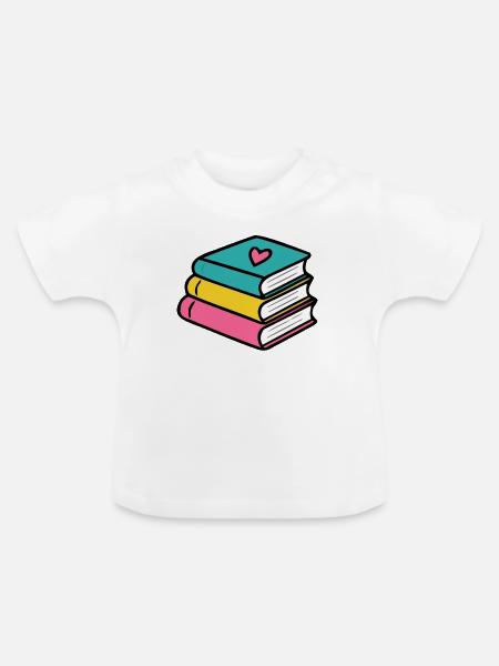 Bücherstapel Herz Design - Baby Bio-T-Shirt mit Rundhals - Weiß