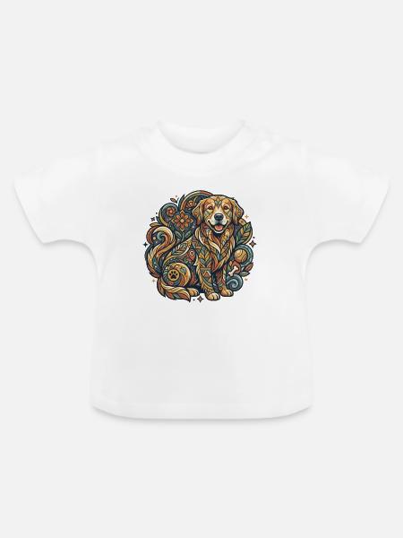 Blumenhunde Tattoo Motiv Muster - Baby Bio-T-Shirt mit Rundhals - Weiß