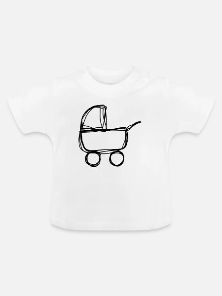 Kinderwagen handgezeichnet - Baby Bio-T-Shirt mit Rundhals - Weiß