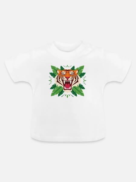 Tiger im Blattwerk Emblem - Baby Bio-T-Shirt mit Rundhals - Weiß