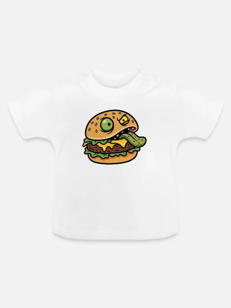 Cheeky Burger Maskottchen-Tee - Baby Bio-T-Shirt mit Rundhals - Weiß