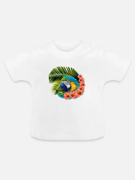ara mit Palmblättern - Baby Bio-T-Shirt mit Rundhals - Weiß