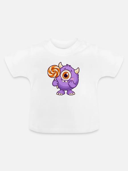 Niedliches Zyklopenmonster mit Lutscher - Baby Bio-T-Shirt mit Rundhals - Weiß
