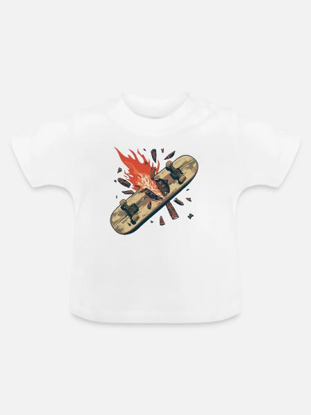 Skate Skateboard, kaputtes Müllfeuer - Baby Bio-T-Shirt mit Rundhals - Weiß