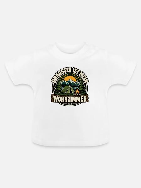 Draußen ist mein Wohnzimmer - Baby Bio-T-Shirt mit Rundhals - Weiß