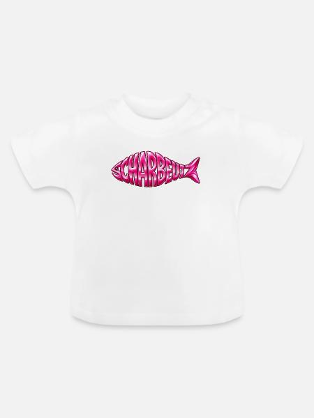 Scharbeutz Fischschrift Pink - Baby Bio-T-Shirt mit Rundhals - Weiß