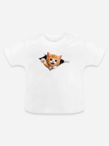 Süßes Kätzchen Reißverschluss Katze - Baby Bio-T-Shirt mit Rundhals - Weiß