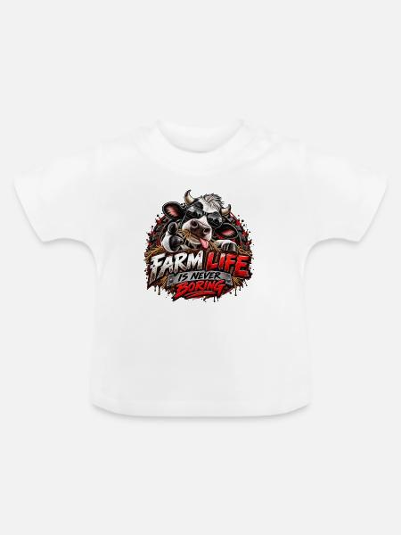 Farm Life Never Boring - Baby Bio-T-Shirt mit Rundhals - Weiß