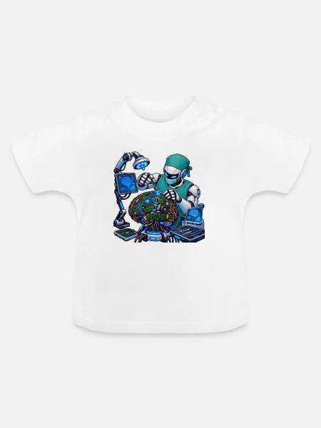KI-Robotergehirn in Aktion - Baby Bio-T-Shirt mit Rundhals - Weiß