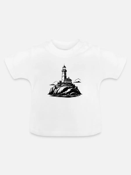Leuchtturm auf dem Felsen - Baby Bio-T-Shirt mit Rundhals - Weiß