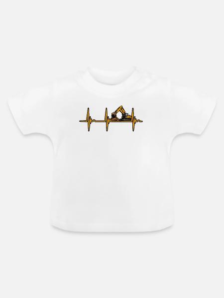Baggerfahrer Herzschlag EKG Bagger T-Shirt - Baby Bio-T-Shirt mit Rundhals - Weiß