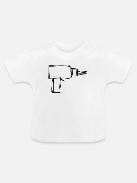 Bohrmaschine handgezeichnet - Baby Bio-T-Shirt mit Rundhals - Weiß