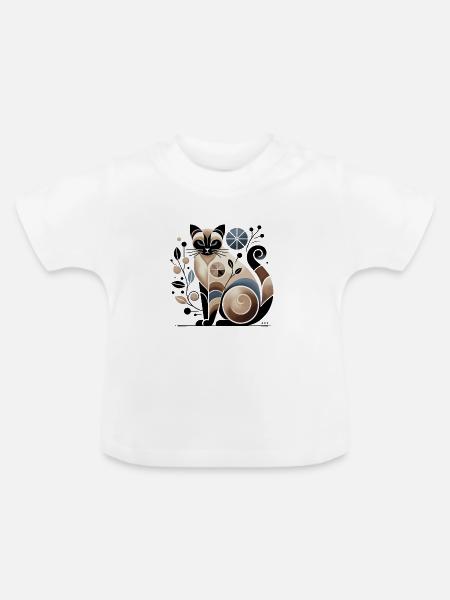 Beige-blaue abstrakte Siamkatze - Baby Bio-T-Shirt mit Rundhals - Weiß