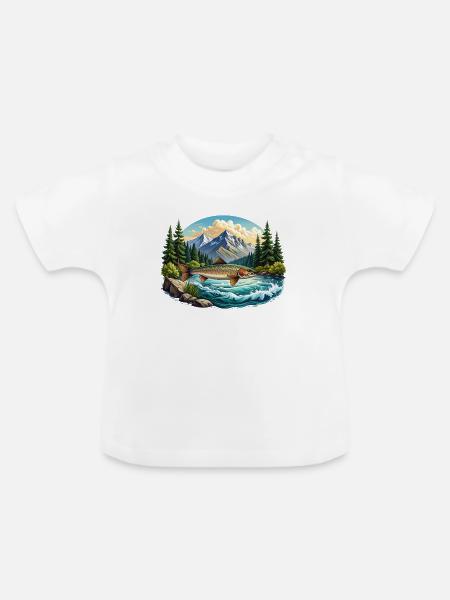 Fisch im Fluss - im Wald - Baby Bio-T-Shirt mit Rundhals - Weiß