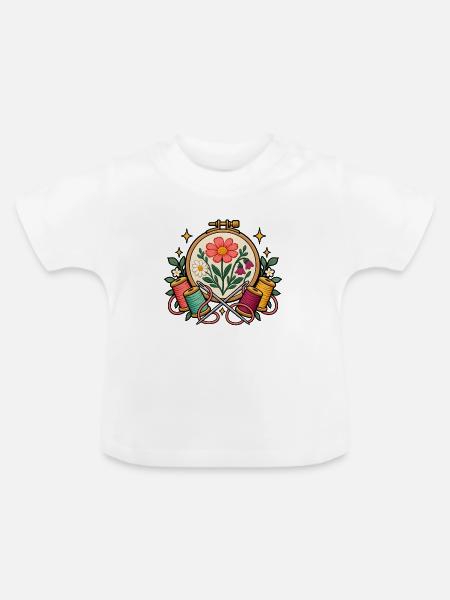 Stickwerkstatt – Gemeinsam Fäden ziehen - Baby Bio-T-Shirt mit Rundhals - Weiß