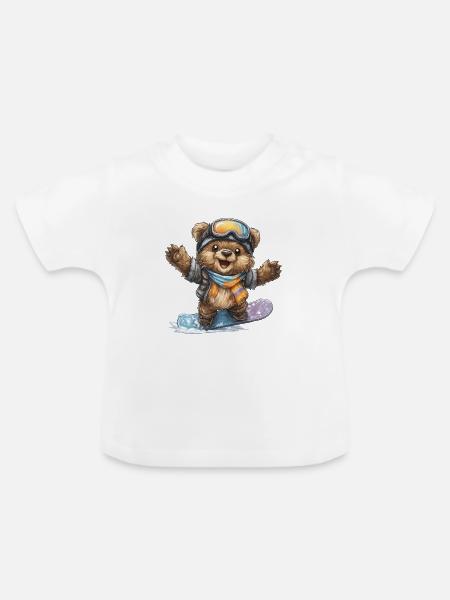 Snowboardbär im Winter - Baby Bio-T-Shirt mit Rundhals - Weiß