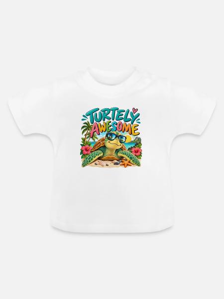 Turtely Awesome Beach Turtle - Baby Bio-T-Shirt mit Rundhals - Weiß