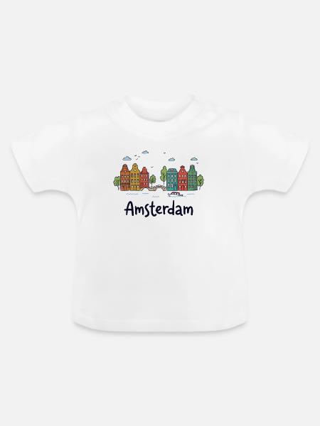 Amsterdamer Stadtbild-Doodles - Baby Bio-T-Shirt mit Rundhals - Weiß