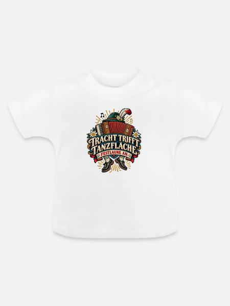 Tracht trifft Tanzfläche – Festlaune an - Baby Bio-T-Shirt mit Rundhals - Weiß