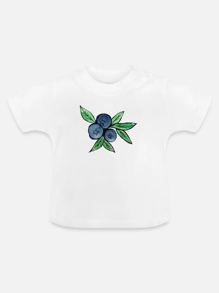 Blaubeer-Aquarellzweige - Baby Bio-T-Shirt mit Rundhals - Weiß