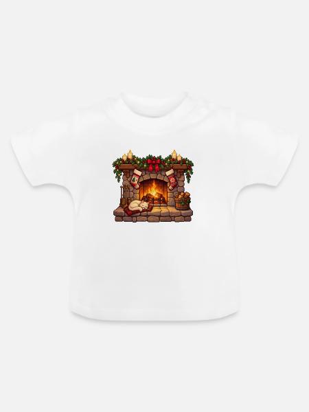Kaminromantik mit Katzenfell - Baby Bio-T-Shirt mit Rundhals - Weiß