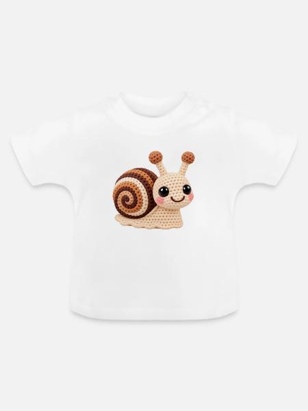 Kuschelige Amigurumi Schnecke - Baby Bio-T-Shirt mit Rundhals - Weiß
