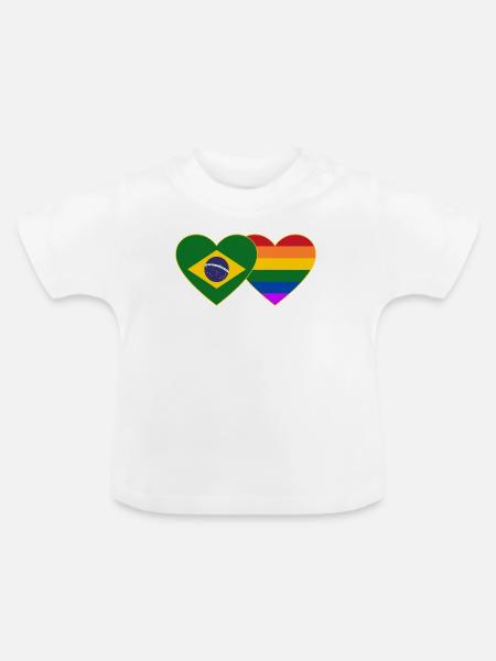 Brasilien Regenbogen Flagge Herz - Baby Bio-T-Shirt mit Rundhals - Weiß