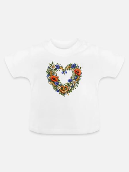 Alpenblumenherz mit Brezel & Edelweiß - Baby Bio-T-Shirt mit Rundhals - Weiß