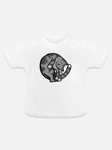 Eingerollter grauer Tabby-Schlaf - Baby Bio-T-Shirt mit Rundhals - Weiß
