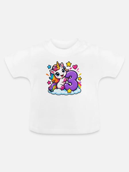 Einhorn auf Wolke Drei - Baby Bio-T-Shirt mit Rundhals - Weiß