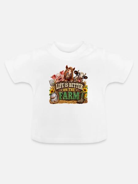 Leben Besser Auf Dem Hof - Baby Bio-T-Shirt mit Rundhals - Weiß