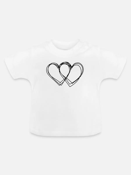 Doppelherz handgezeichnet - Baby Bio-T-Shirt mit Rundhals - Weiß
