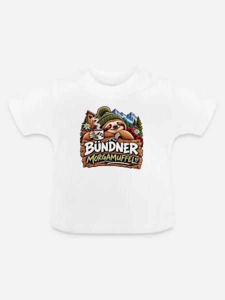 Bündner Morgamuffel Sloth - Baby Bio-T-Shirt mit Rundhals - Weiß
