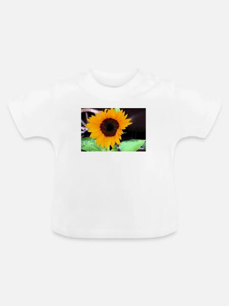 Große Sonnenblume im Garten - Baby Bio-T-Shirt mit Rundhals - Weiß