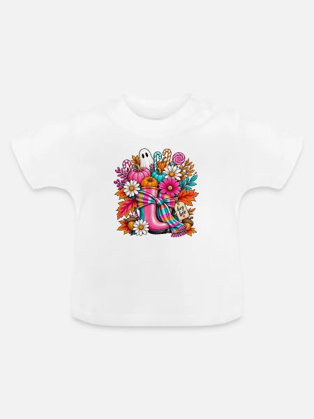 Hey Boo Herbst-Halloween - Baby Bio-T-Shirt mit Rundhals - Weiß