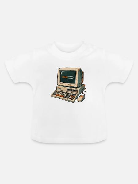 Retro-Computer Pixelästhetik - Baby Bio-T-Shirt mit Rundhals - Weiß