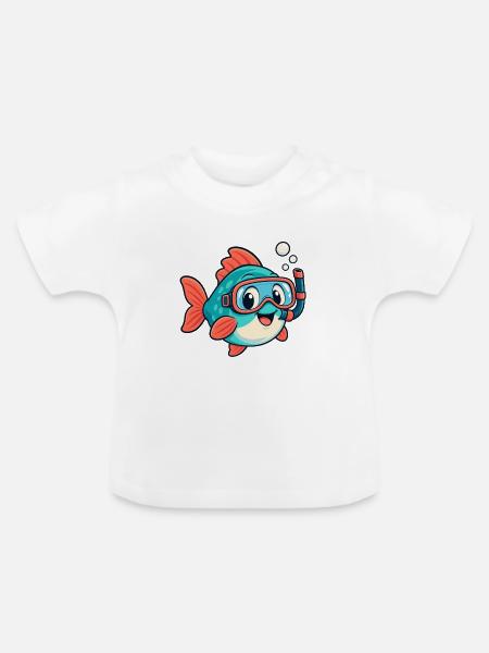 Fisch mit Schnorchel - Baby Bio-T-Shirt mit Rundhals - Weiß