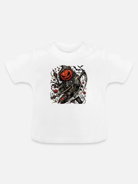 Kürbiskopf-Sensenmann mit Axt - Baby Bio-T-Shirt mit Rundhals - Weiß