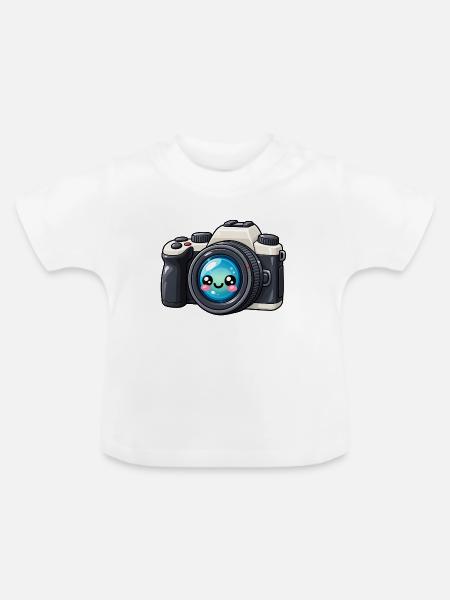 Kawaii Kamera Blickfang - Baby Bio-T-Shirt mit Rundhals - Weiß