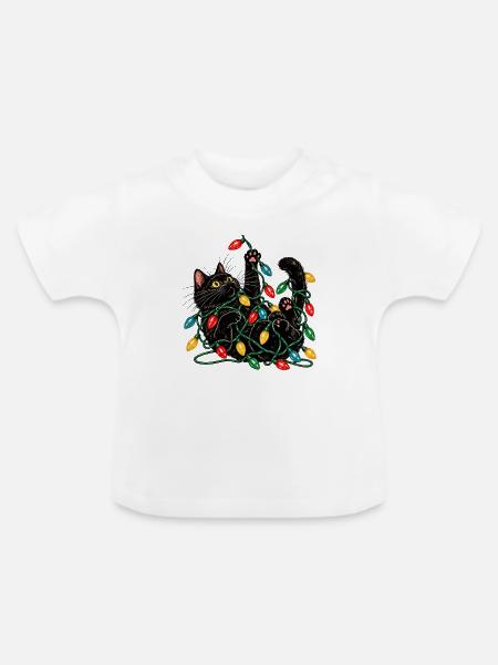 Katze mit Lichterketten - Baby Bio-T-Shirt mit Rundhals - Weiß