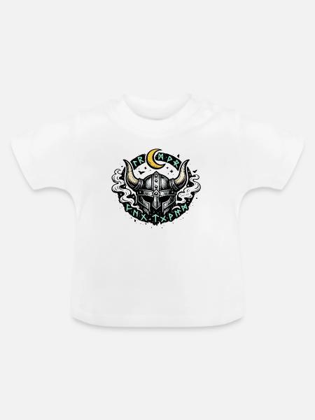 Mondhorn Viking Helm Runen - Baby Bio-T-Shirt mit Rundhals - Weiß